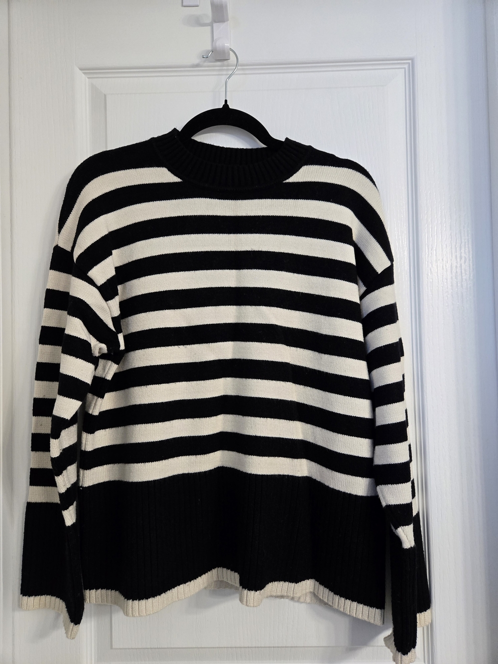 ZARA black and ivory striped knit sweater, size S